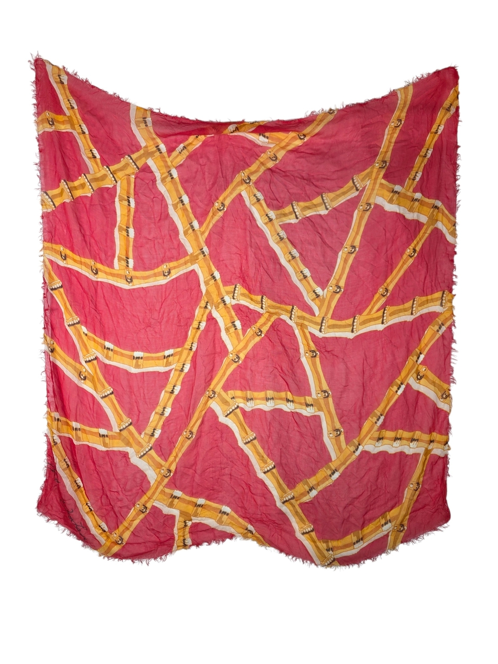 Kenneth Jay Lane Vintg Modal&SilkAbstract/Geometric print fringe Patterned Scarf